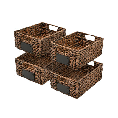 Lane 12" Classic Farmhouse Handwoven Hyacinth Pantry Baskets with Chalkboard Labels and Handles