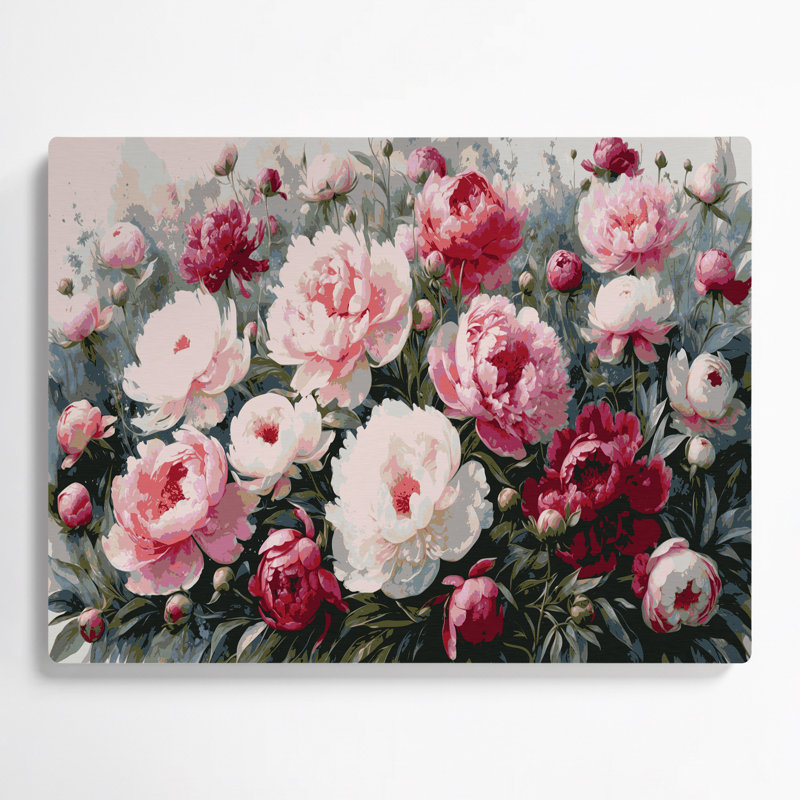 Art mural en métal beige pivoines botaniques, H 11 po x l 14 po
