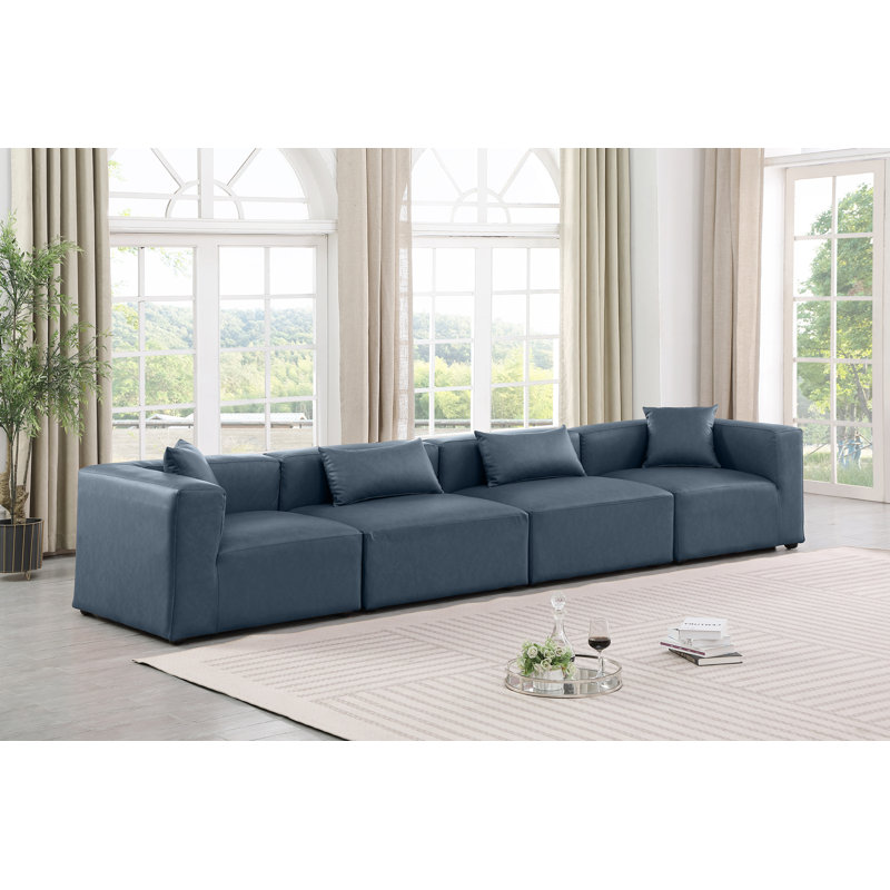 Canapé modulaire 4 pièces 4 pièces, Bleu marine en cuir végétalien