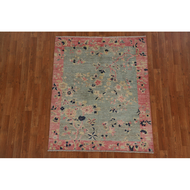 Tapis de style oriental végétal noué à la main 4 x 5 Art Deco