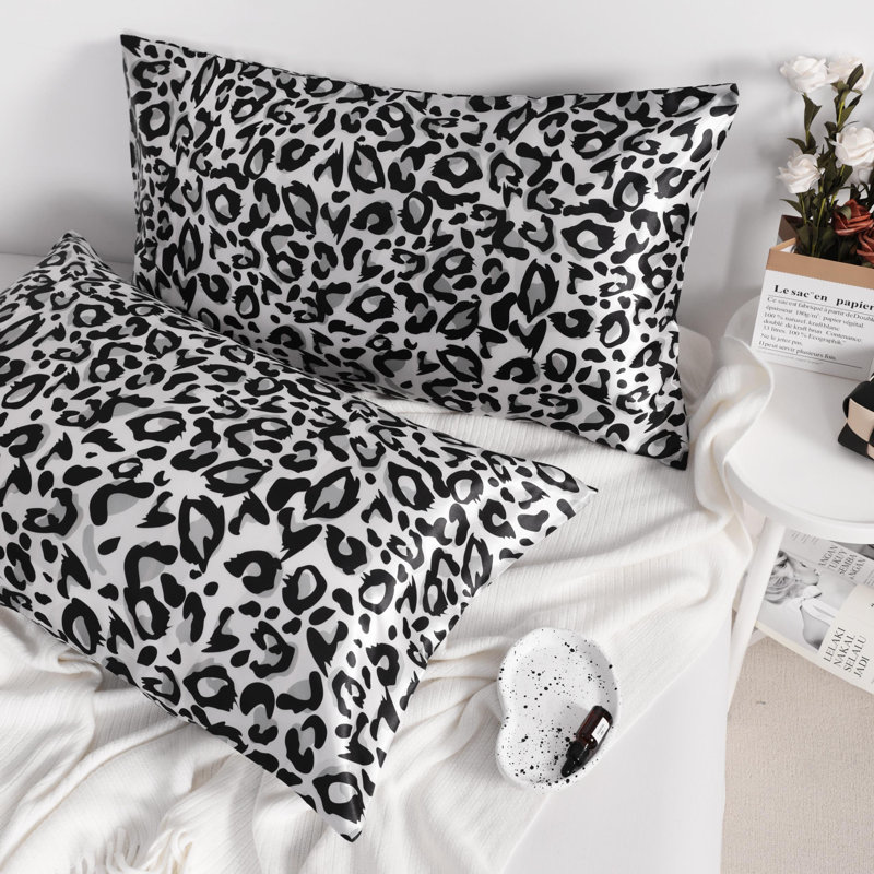 Taies d'oreiller, taies d'oreiller en satin pour les cheveux et la peau, noir et blanc avec fermeture Ã  rabat - NTBAY