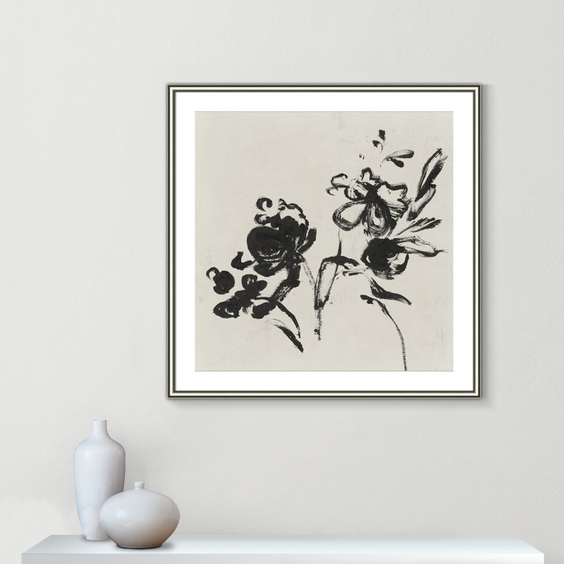 «Frony Black Florals I» par Isabelle Z - peinture encadrée, H 33,25 po x l 33,25 po, Argent argent