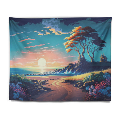 Modern Sunset In Vector Style IV Polyester Tapestry
