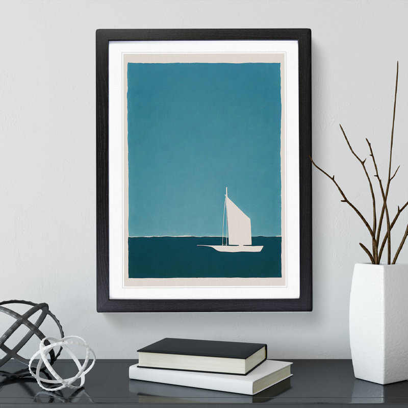 Boat Silhouette - Single Picture Frame Painting, 64cm H x 46cm W x 2cm D, Black