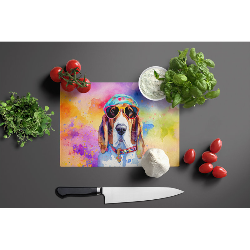 Grande planche à découper en verre Basset Hound Hippie Dawg