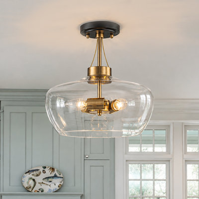 3-Light 12'' Dome Glass Semi Flush Mount