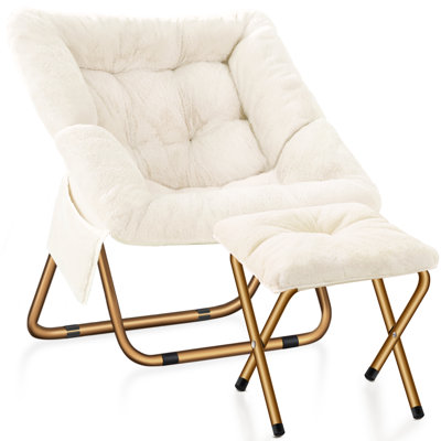 Fauteuil d'appoint rembourré confortable avec repose-pieds assorti et structure en métal doré robuste, sièges de salon modernes pour le salon, la chambre à coucher
