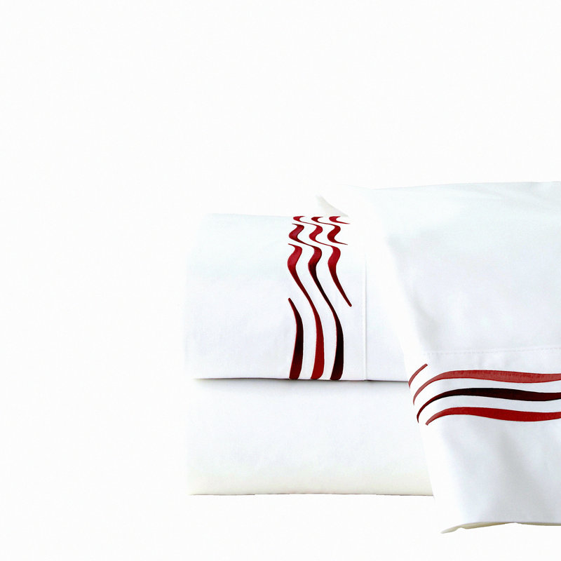 WaveLux 300 Threadcount Embroidered Queen Sheet Set - Beet Red - Luxury Bedding, Soft Cotton, Deep Pocket, Wrinkle Resistant, Hypoallergenic