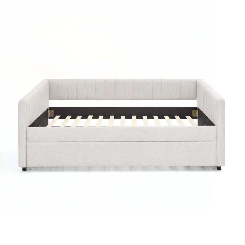 Lit de jour rembourré en lin avec couchette, Beige, Double