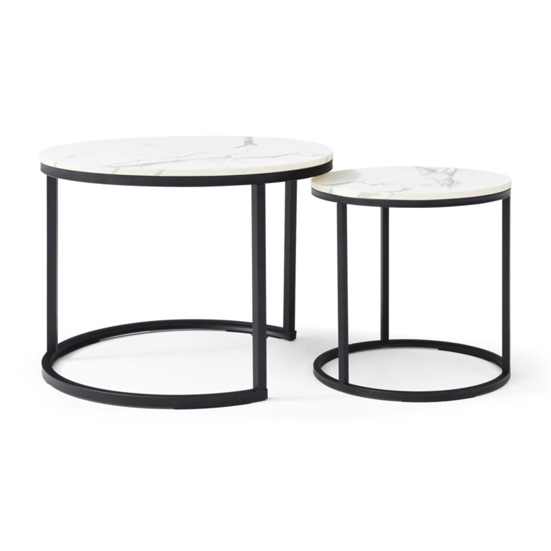 Ensemble de 2 tables basses gigognes à motif circulaire en marbre, peu encombrantes pour la vie moderne et le décor de chambre à coucher