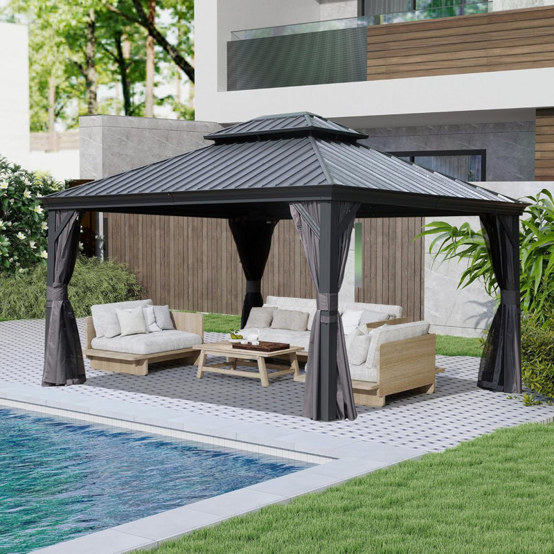 Pavillon de jardin durable en acier 10 x 13 pi, conception moderne pour la cour arrière