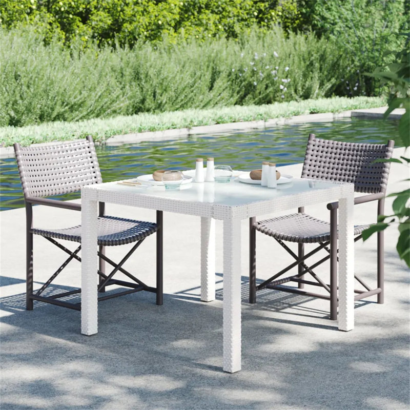 Gabrieal Square Glass Outdoor Dining Table 90 cm D, White