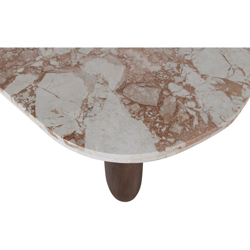 Table basse avec plateau en marbre et base en bois Jamescia, Plateau crème / base brune