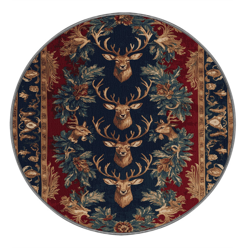 Tapis brun français lavable à la machine, Rond 5 pi