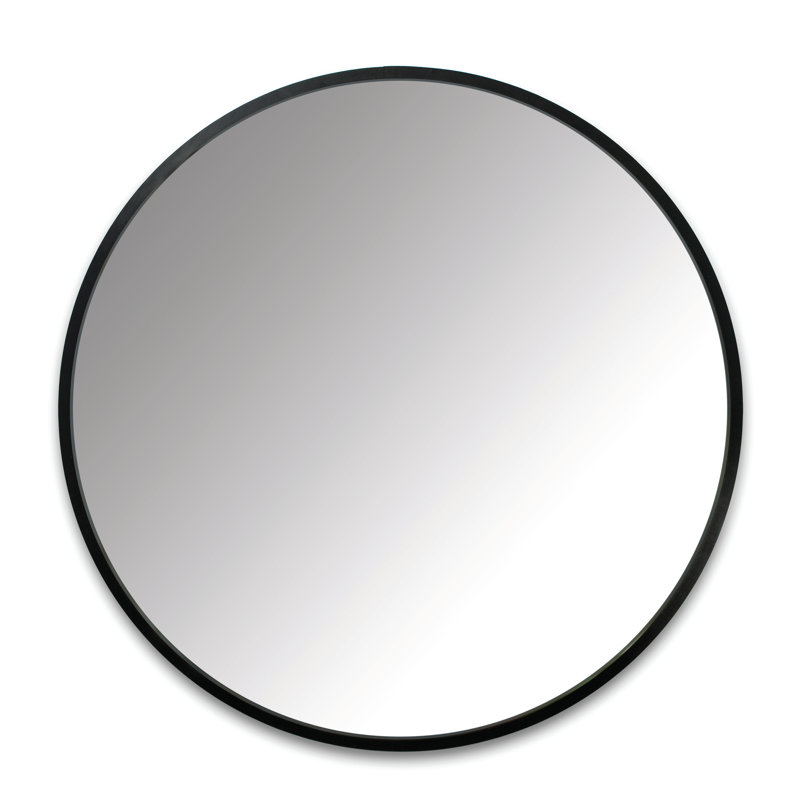 26'' Modern Black Round Wall Mirror with Rubber Frame