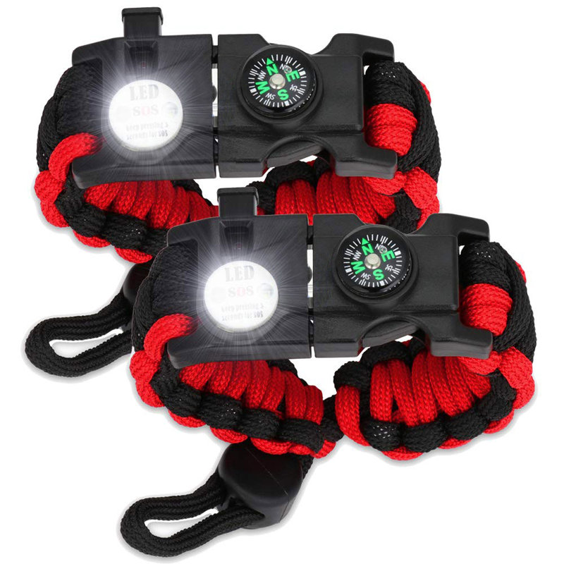 Deco Essentials 2 Pack Tactical Emergency Paracord Bracelet Multitools with SOS LED light