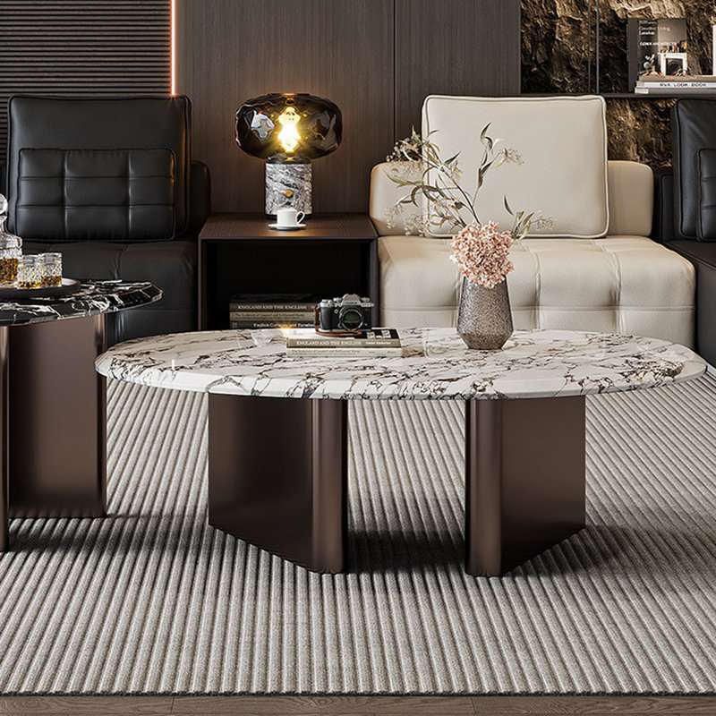 Ensemble de tables basses gigognes en marbre et en acier inoxydable bulgari