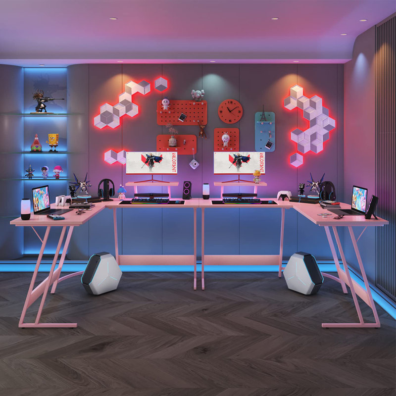 L Shaped Gaming Desk Computer Corner PC Desk Table With Large Monitor Stand For Home Office Studying Writing Workstation, Gift 