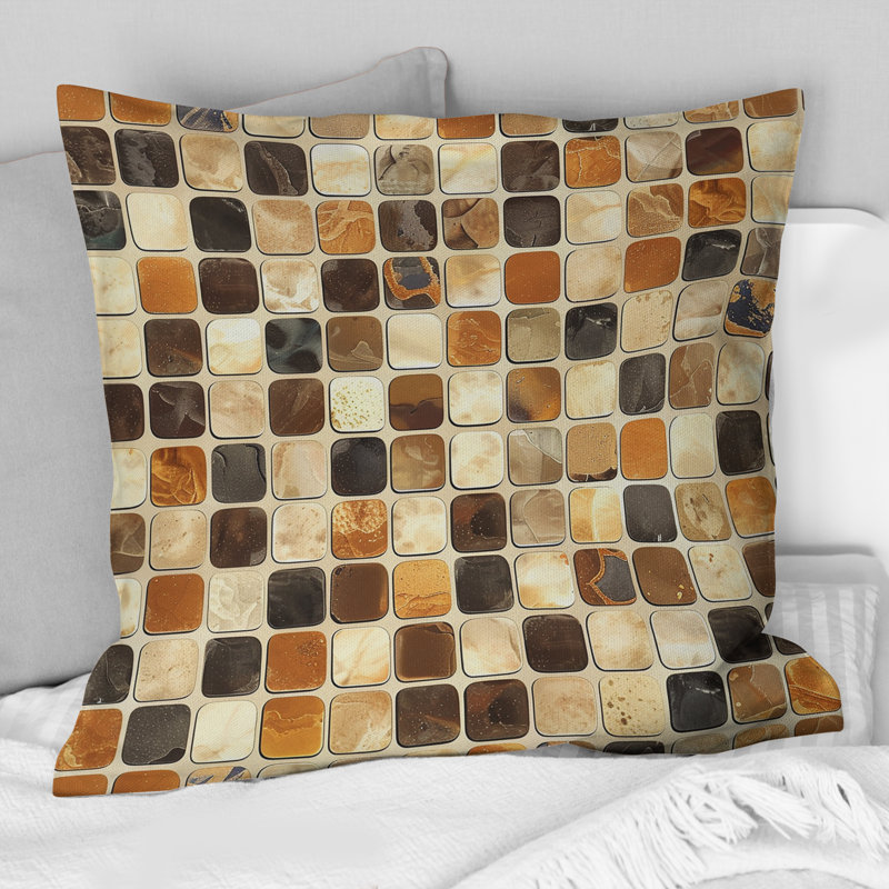 Coussin brun Midcentury Mosaic Tiles II - Midcentury, H 16 po x l 16 po
