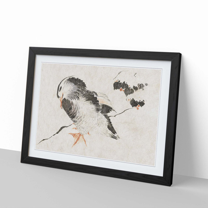 Duck Sketch by Katsushika Hokusai - Picture Frame Drawing Print, 48cm H x 65cm W x 2cm D, Black Framed