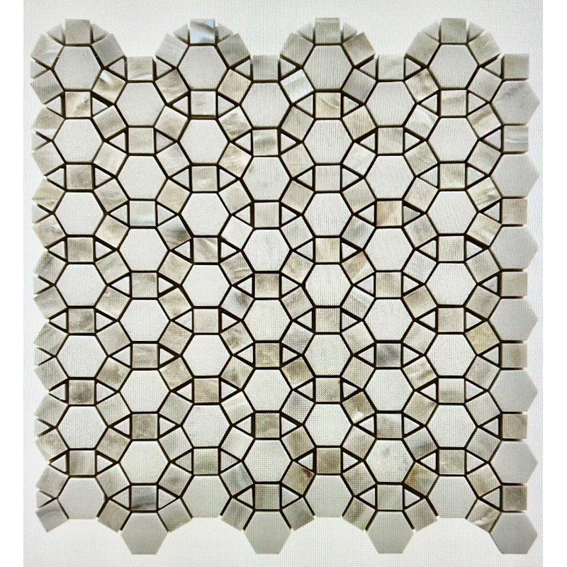 Carreau de mosaïque en marbre 11,75 "x 11,5", Thassos / nacre