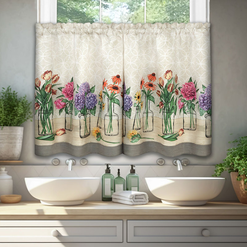 Nemiah Floral Tailored Kitchen Curtain, 58" W x 24" H
