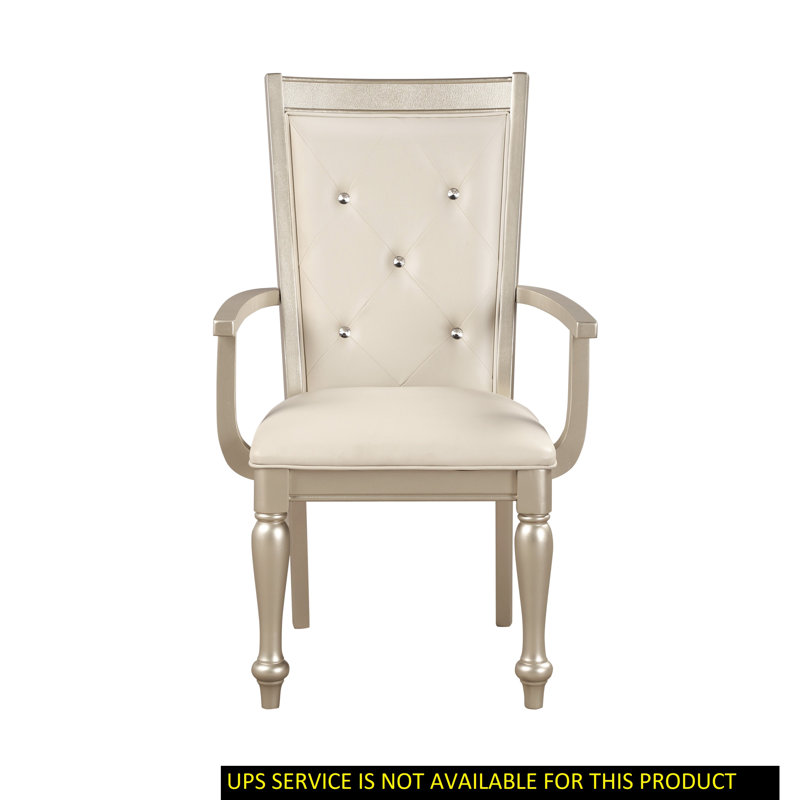 Chaises avec accoudoirs en bois H 18,5 po Vervena avec dossier capitonné en similicuir cristal, argent