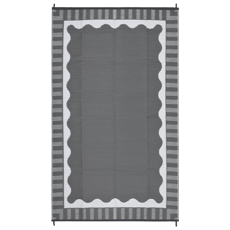 Modern Reversible Outdoor Rug, Waterproof & UV Resistant Plastic Straw Mat, Easy Clean, Grey/White, Patio, Garden, Deck, Camping, RV Carpet, 9x18ft