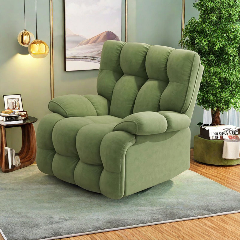 Niketh Upholstered Swivel Recliner, Green