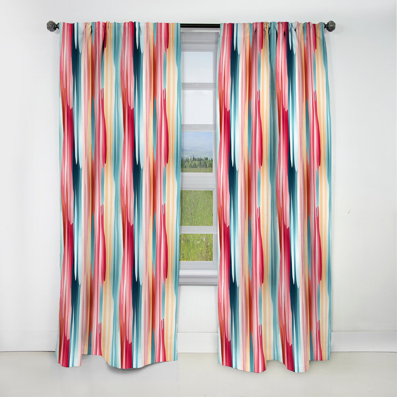 Motif de lignes bleues et roses Bliss I - rideau occultant à rayures - 1 panneau, L 52 po x L 63 po