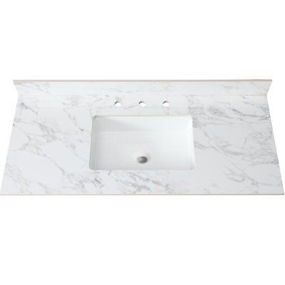 49"X22" Bathroom Vanity Countertop - Sintered Stone White, Rectangular Undermount Ceramic Sink, And Mesmerizing, 3 Faucet Holes, Fits 48-In Cabinet, Easy To Install, Includes Backsplash Sink Tops