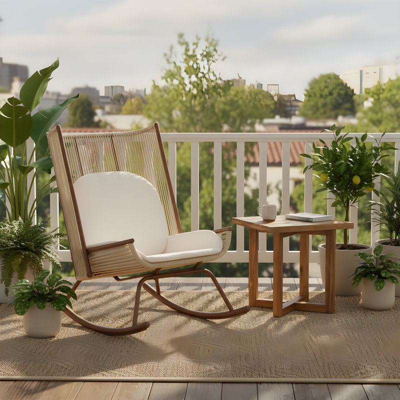 Carolyn Outdoor 2-Piece PE Rattan Conversation Set With Cushions &  Acacia Wood Tabletop, 2 Pieces: Table, Chair