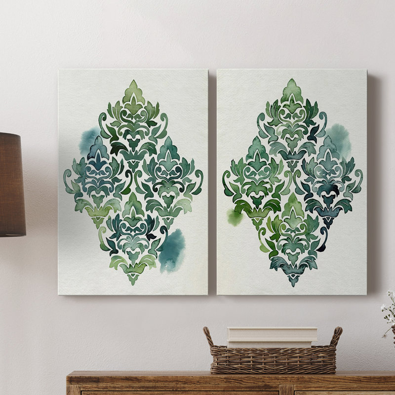 Algae and Azule Motif I-Premium Gallery Wrapped Canvas -Ready to Hang, 27" H x 36" W