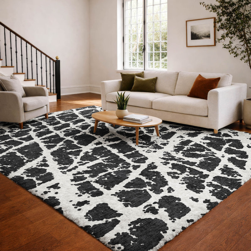 Premium Machine Washable Dream Shag ADS501 Crackle Rug, 10' x 14', Black