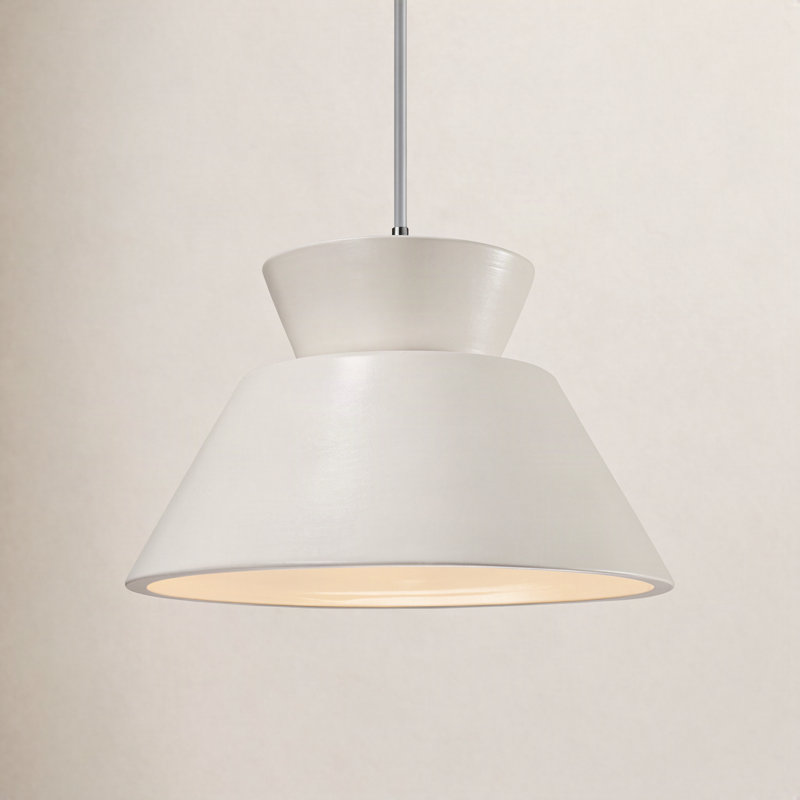 Luminaire suspendu géométrique à 1 lumière Logan, Blanc mat, Nickel brossé / cordon blanc, DEL (intégrée)