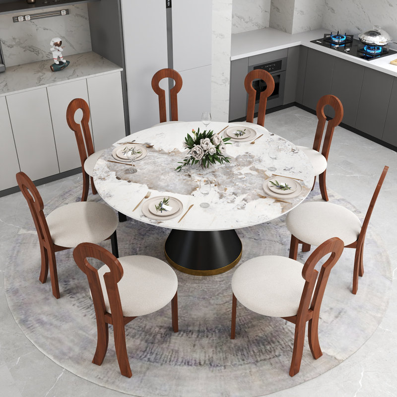 Ensemble de table de salle à manger 8 places avec chaises modernes en forme de clé, ensemble de salle à manger 9 pièces, Brun