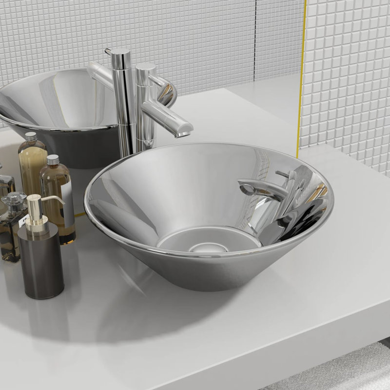 Metro Lane Lenora Ceramic Circular Sink, Silver