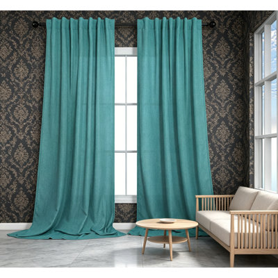 Ensemble de 2 rideaux sarcelle Mid-Century modernes semi-transparents en lin pour le salon, la chambre et la salle à manger