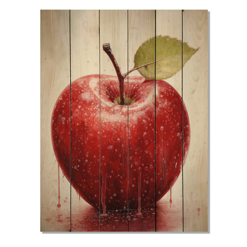 Fruit, pomme, bonbon, rouge sur bois, H 20 po x l 10 po x P 0,78 po