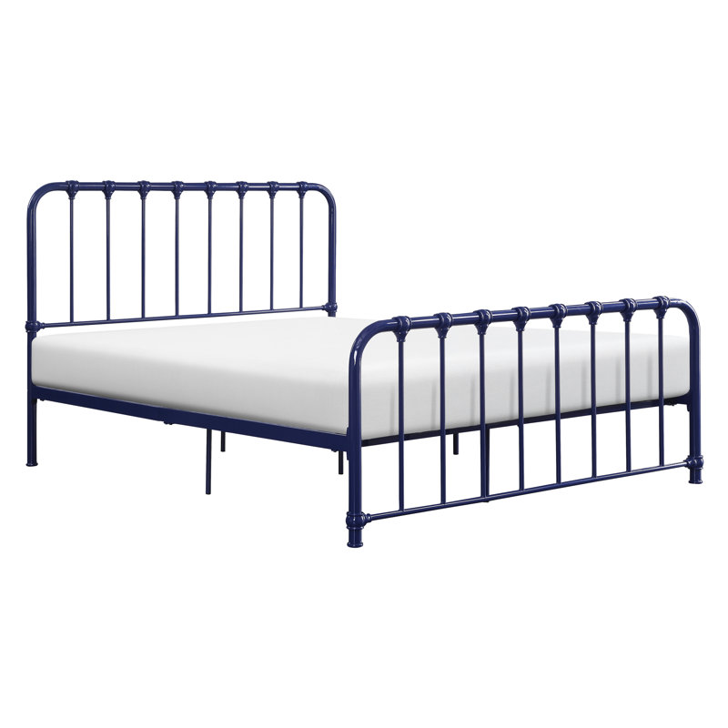 Lit plateforme en métal double, finition bleue pour une expérience de chambre à coucher confortable et captivante, Lit double