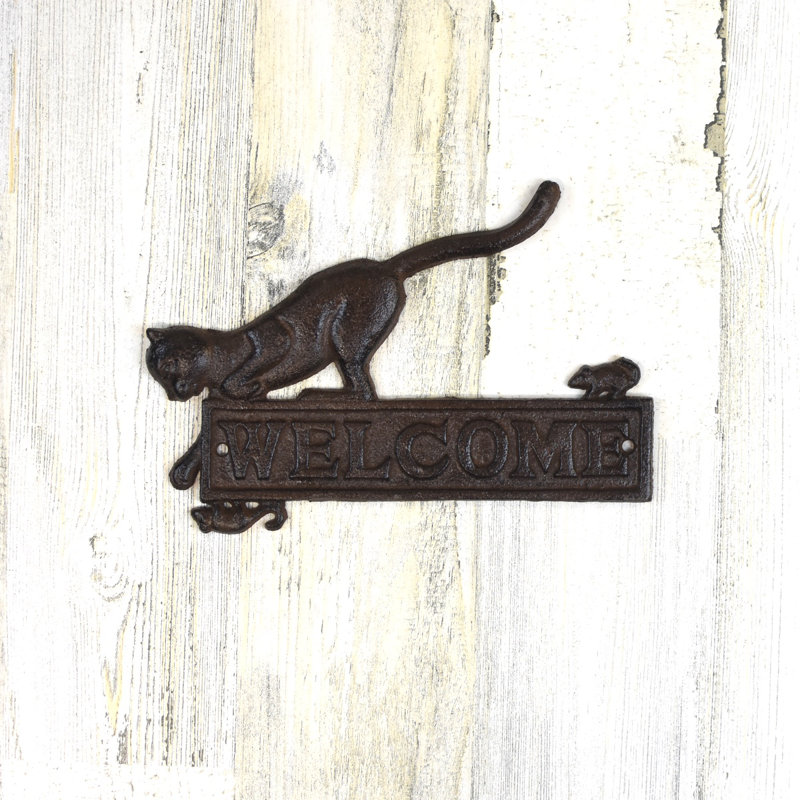 Panneau de bienvenue «Welcome Cat Mouse», ferme rustique, porte d'entrée, porche, maison de campagne