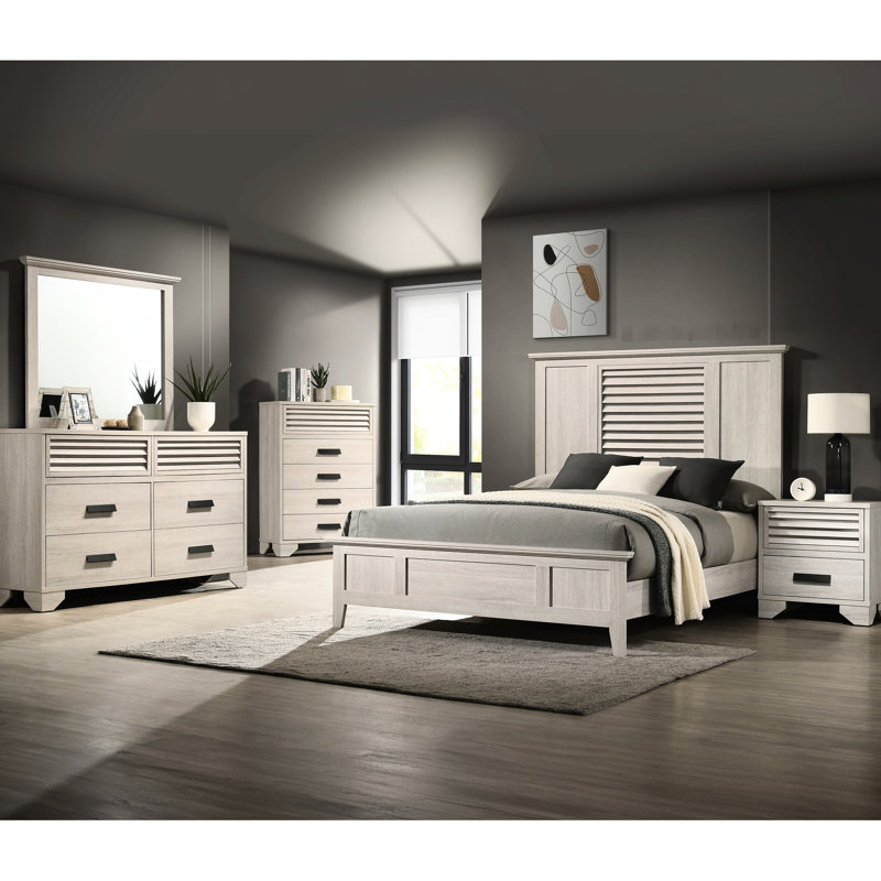 Grand lit à panneau contemporain, tête de lit à persiennes en bois, ton beige, sommier tapissier nécessaire, lit simple à assemblage simple avec finition et essentiel de chambre à coucher, nécessaire