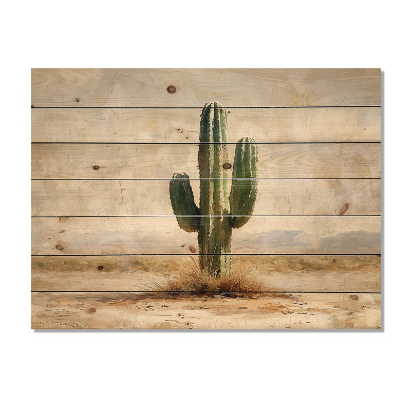Cactus dans le désert V - Décoration murale en bois de cactus floral - sur bois de pin naturel, H 10 po x l 20 po x P 0,78 po
