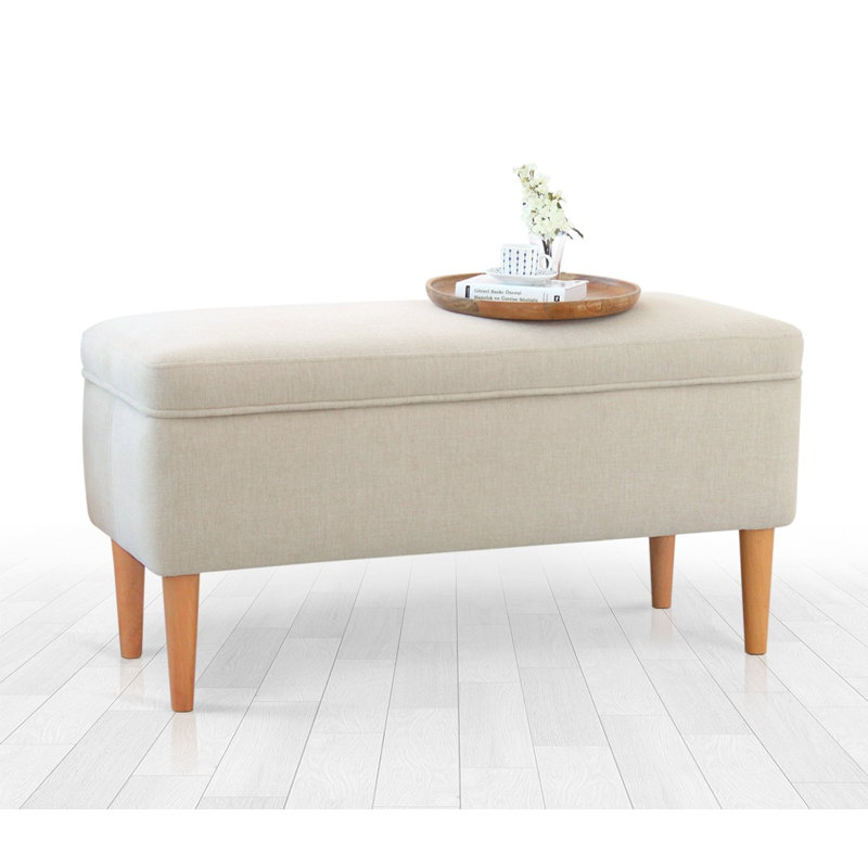 Élégant pouf crème avec pieds en bois de hêtre, 39,4 po x 19,7 po x 16,9 po | Revêtement 50% coton / 50% lin | Éponge orthopédique 2,4 pouces de 2,4 pouces d'épaisseur pour plus de confort | Ajout élégant au salon et à la chambre à coucher