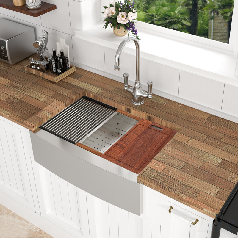 30 Inch Farmhouse Sink Workstation with Apron Front, 16 Gauge Stainless Steel for Durable and Efficient Kitchen Use