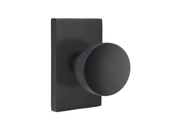 Emtek Privacy Interior Mortise Set w/ Modern Rectangular Rosette & Laurent Knob (RH), Flat Black