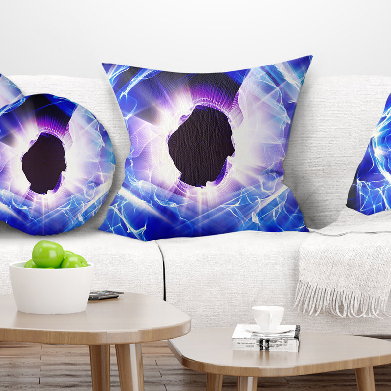 Fractal Light Shine - coussin imprimé abstrait, 16 po x 1 po, Coussin décoratif, Bleu