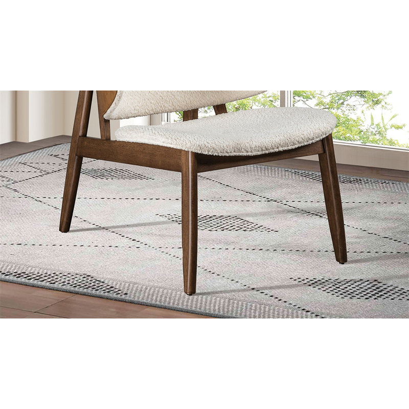 Chaise d'appoint moderne Mid-Century avec dossier à oreilles noyer / beige
