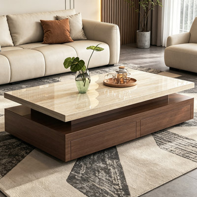 Table basse haut de gamme rectangulaire en ardoise avec rangement