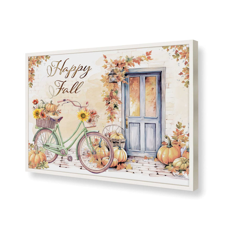 «Happy Fall Bicycle» par Nicole DeCamp, reproduction d'art, L 32 po x H 24 po, Blanc, Impression encadrée